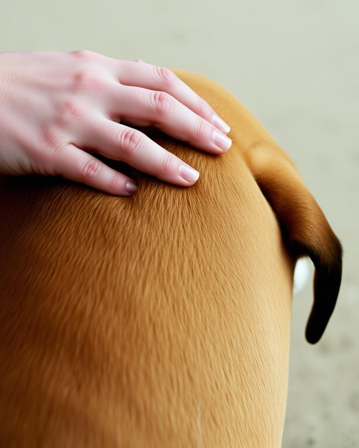 En hand som håller runt en hund